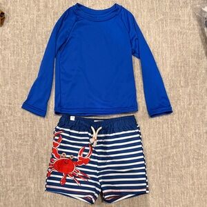 Blue Rash Guard and Striped Swim Shorts Set NWOT 12-18m